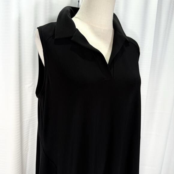 Sympli Black Fluid Jersey Knit Collared Long A-Line Tunic Top Sleeveless Size 10 - Picture 2 of 10